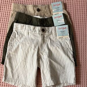 NWT 3 Pairs Cat & Jack Boys Striped, Olive, and Khaki Shorts Trio